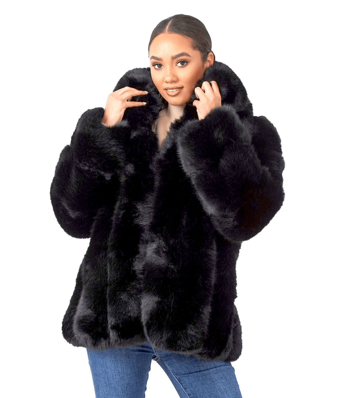 Black Faux Fur Coat PNG HD Free HD Image Download