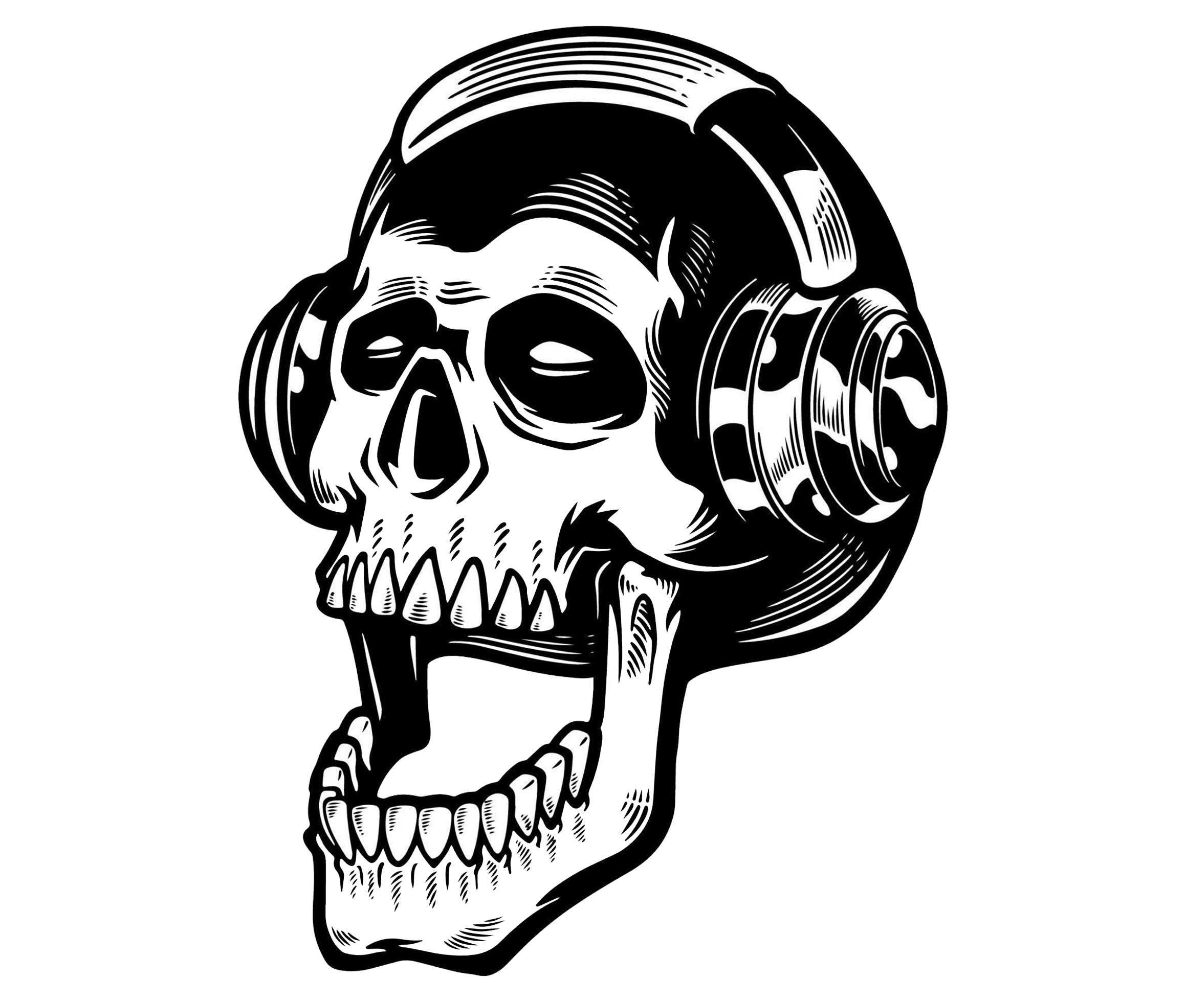 Skull Listening to Headphones PNG - UP Valy